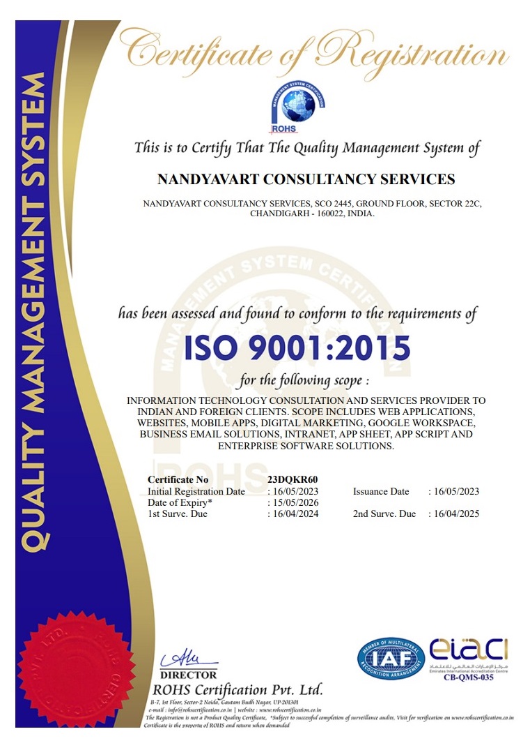ISO certificate of Nandyavart Consultancy Services